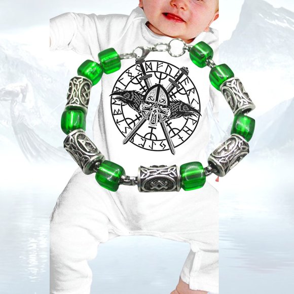 BABY VIKING NECKLACE WITH 5 RUNES LETTERS - Picture 1 of 10